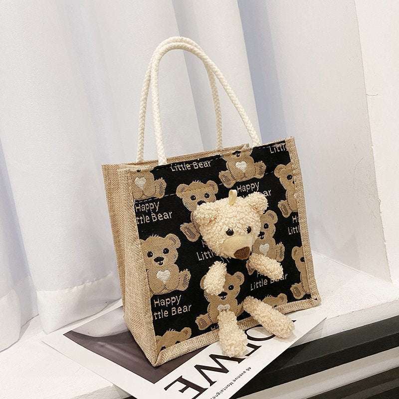 Cuddly Bear Canvas Tote Handbags gifting by julia m SKU-5