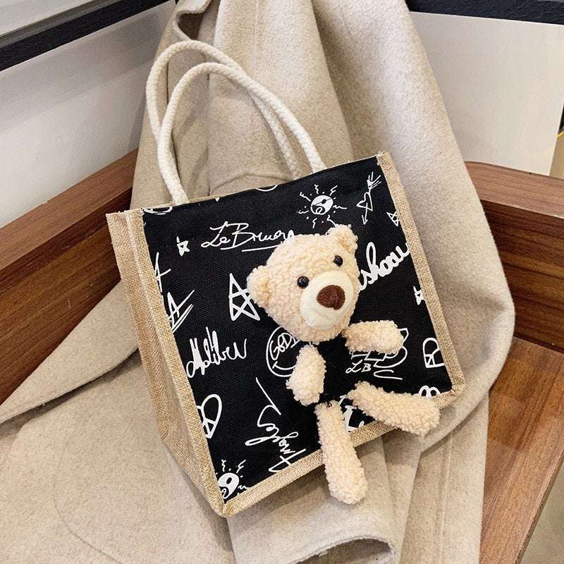 Cuddly Bear Canvas Tote Handbags gifting by julia m SKU-4