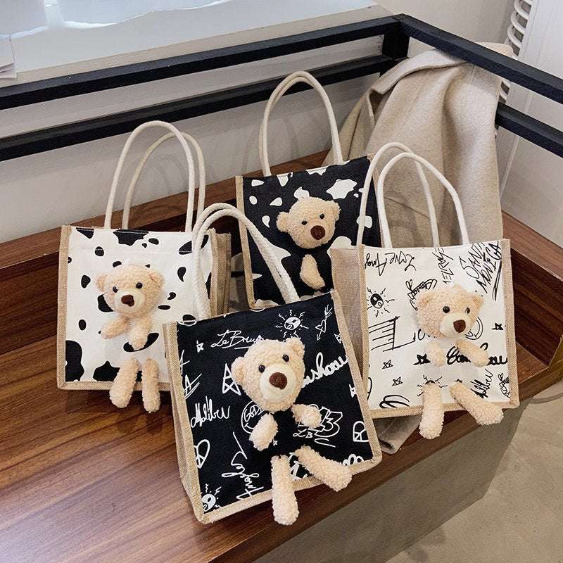 Cuddly Bear Canvas Tote Handbags gifting by julia m