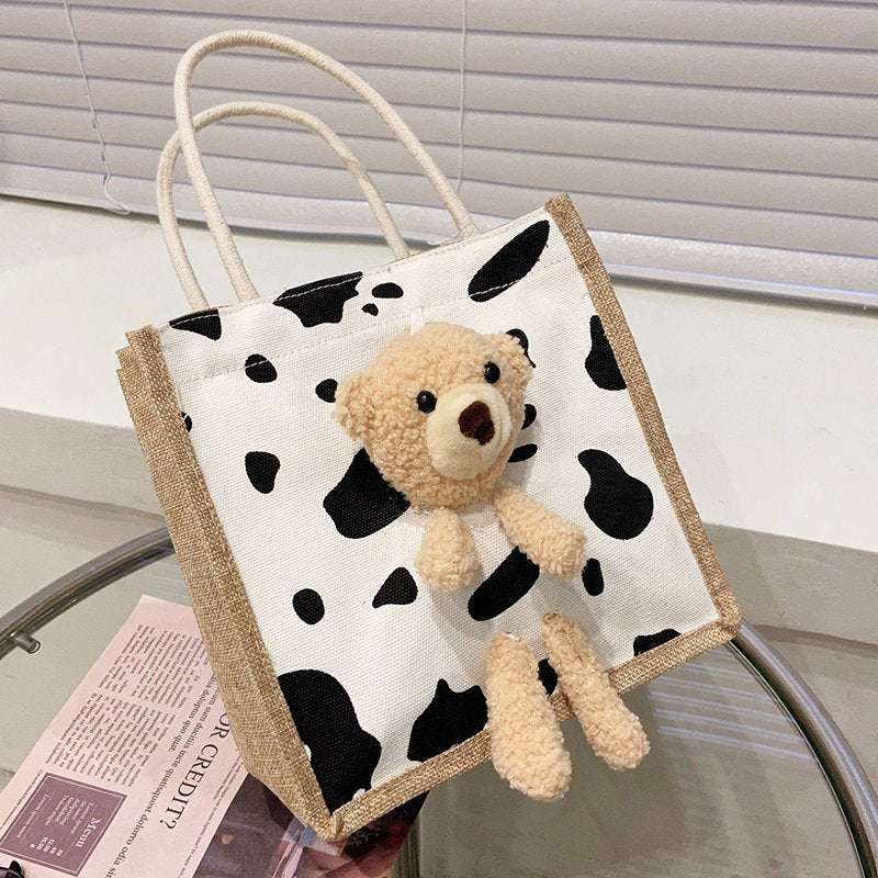 Cuddly Bear Canvas Tote Handbags gifting by julia m SKU-1