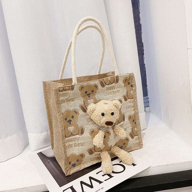 Cuddly Bear Canvas Tote Handbags gifting by julia m SKU-6