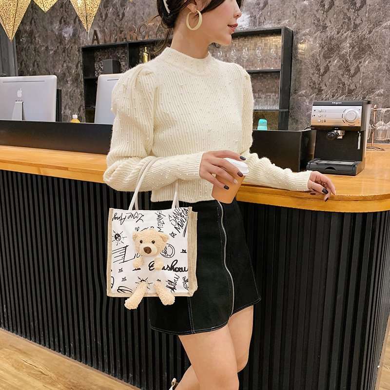 Cuddly Bear Canvas Tote Handbags gifting by julia m