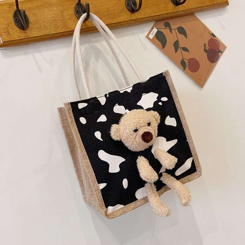 Cuddly Bear Canvas Tote Handbags gifting by julia m SKU-2