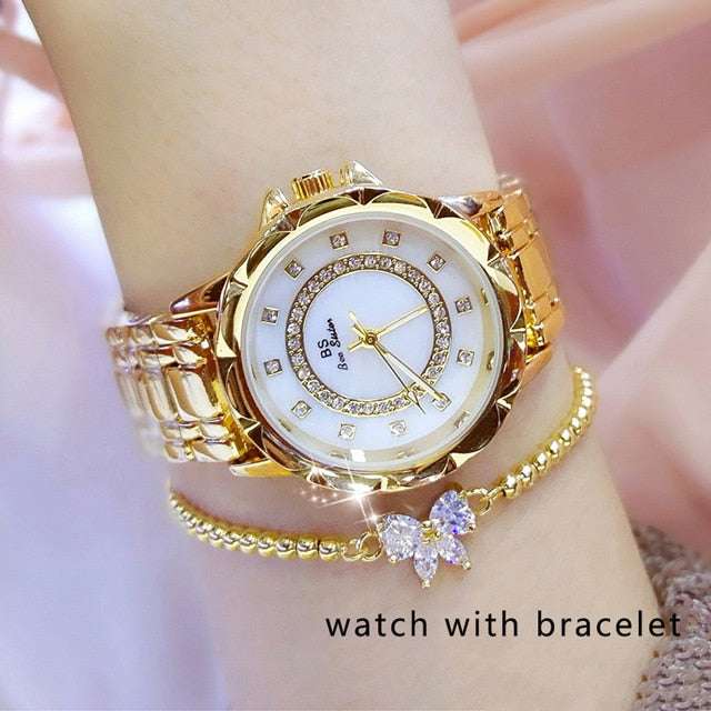 Diamond and Rhinestone Elegant Ladies Watches Watches gifting by julia m gold bracelet
