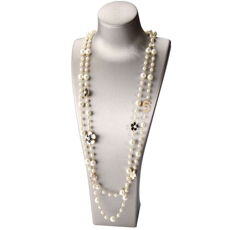 Double Layer Pearls Flower Long Necklace Necklaces Gifting By Julia M Style 2