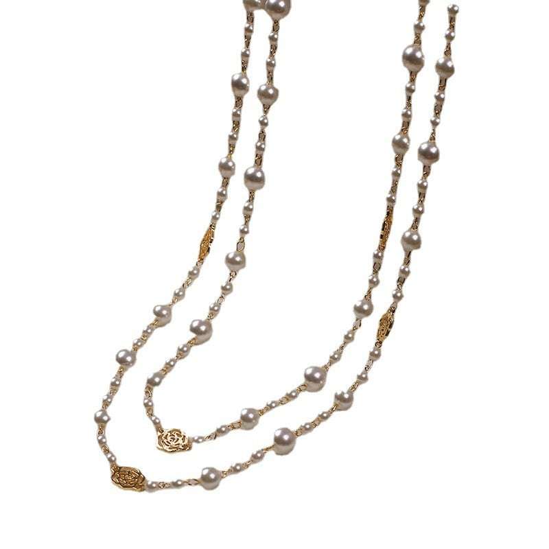 Double Layer Pearls Flower Long Necklace Necklaces Gifting By Julia M