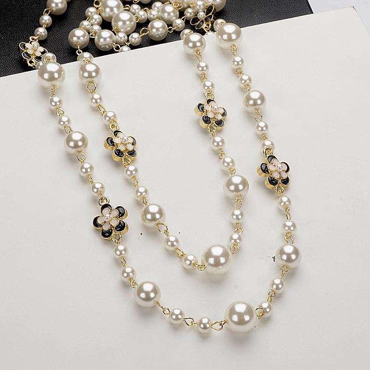 Double Layer Pearls Flower Long Necklace Necklaces Gifting By Julia M Style 3
