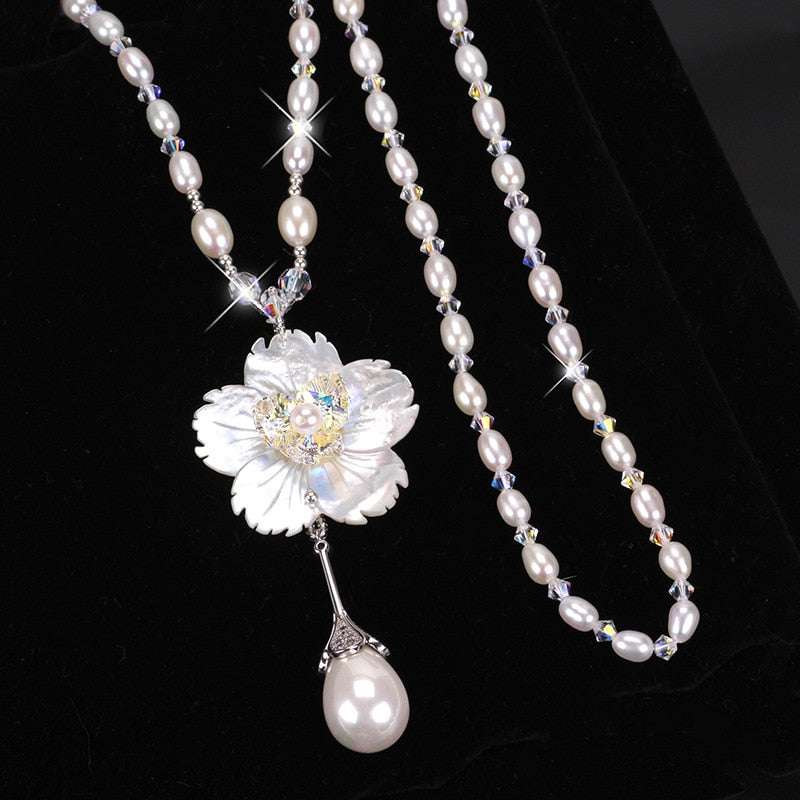Double Layer Pearls Flower Long Necklace Necklaces Gifting By Julia M Style 10