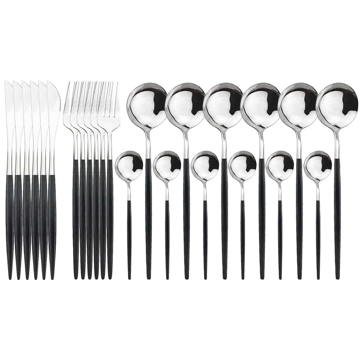 Flatware Set - Stylish and Eco-Friendly Cutlery Flatware Set gifting by julia m Black Silver