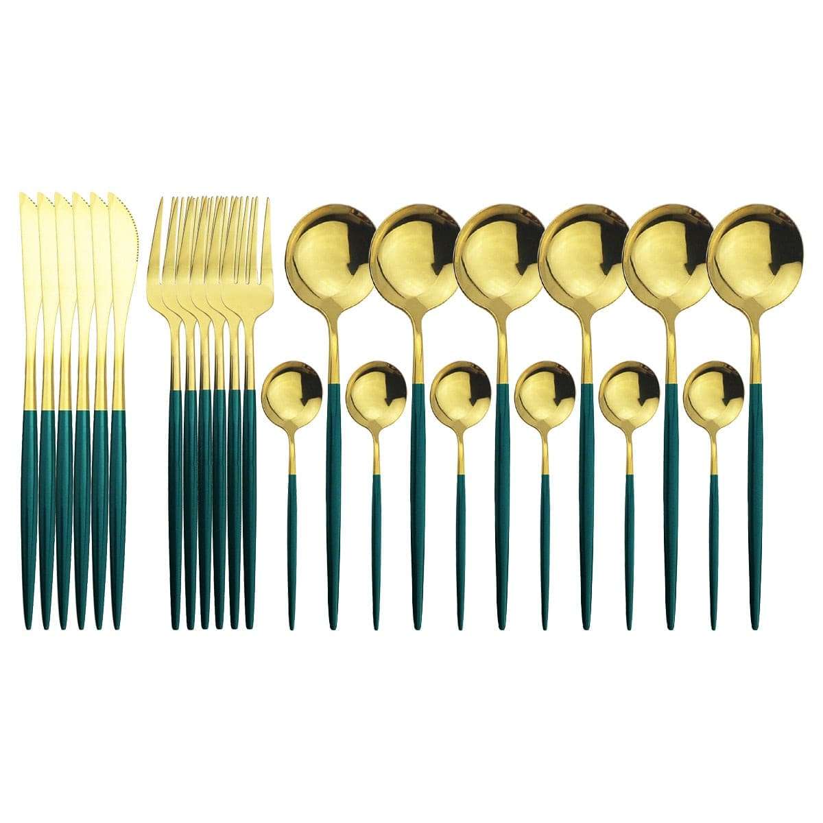 Flatware Set - Stylish and Eco-Friendly Cutlery Flatware Set gifting by julia m Green Gold