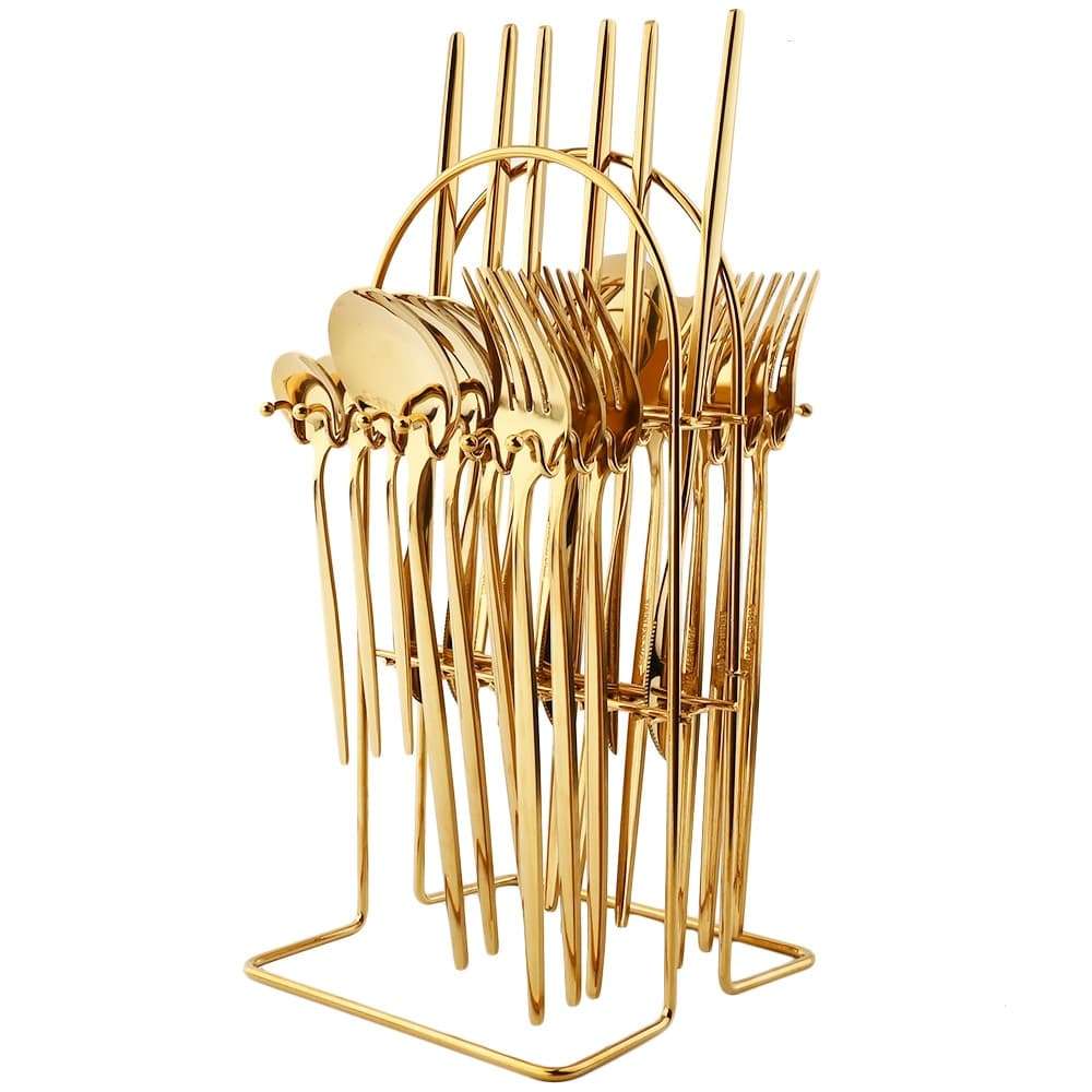 Flatware Set - Stylish and Eco-Friendly Cutlery Flatware Set gifting by julia m Gold and Rack