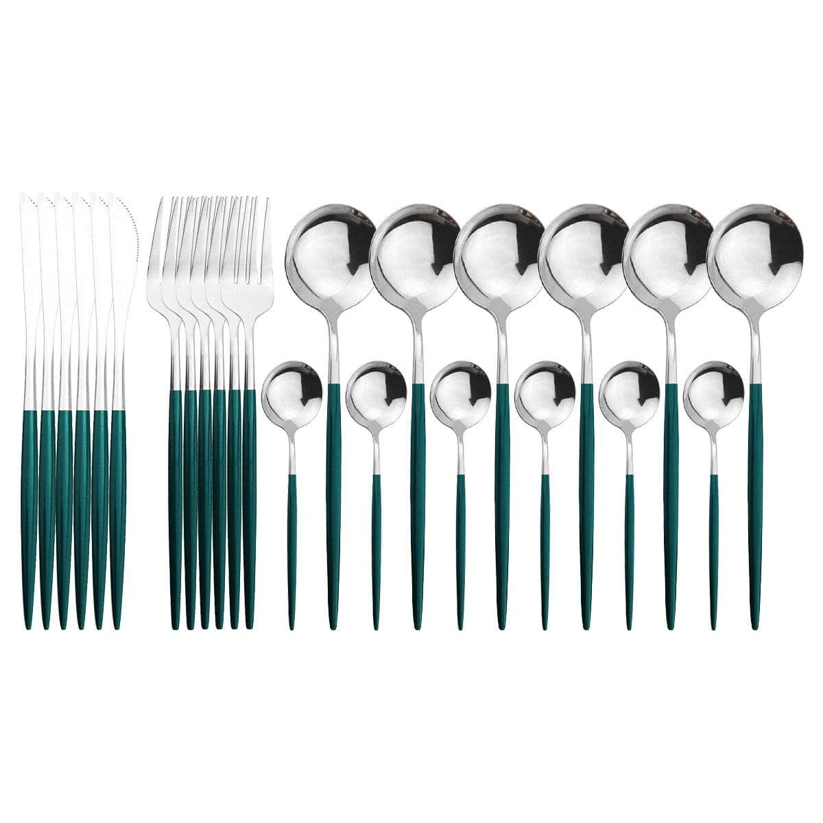 Flatware Set - Stylish and Eco-Friendly Cutlery Flatware Set gifting by julia m Green Silver