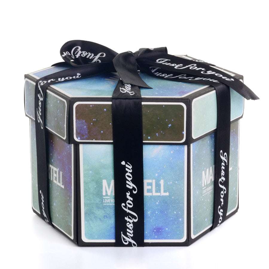 Hexagon Surprise Explosion Box Hexagone surprise explosion box handmade gifting by julia m indigo starry 12x4x8cm