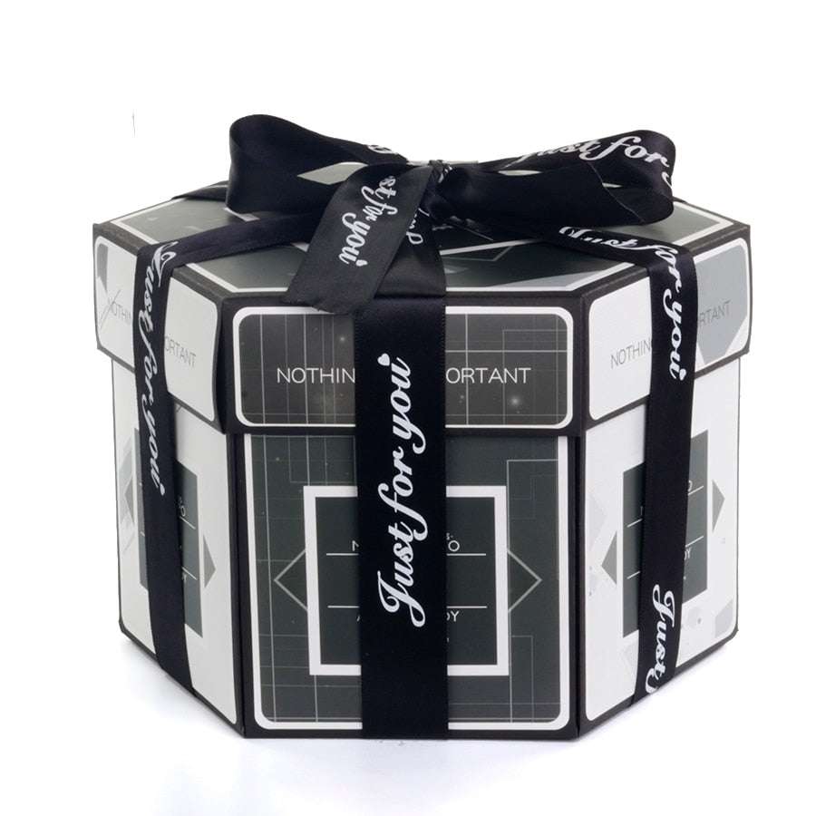 Hexagon Surprise Explosion Box Hexagone surprise explosion box handmade gifting by julia m black and white 12x4x8cm