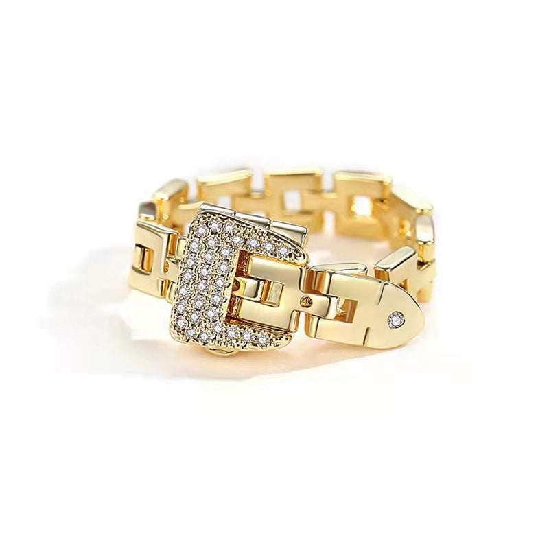 Korean Geometric Zircon Belt Buckle Ring Rings Gifting by Julia M