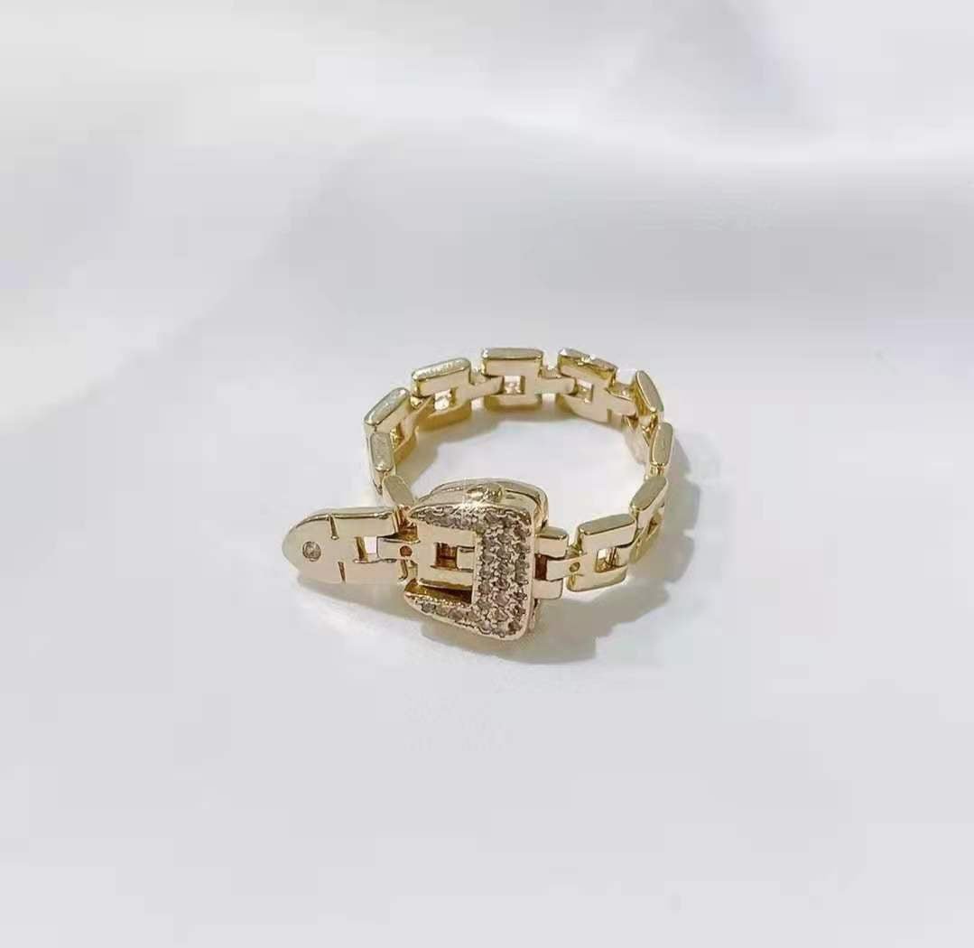 Korean Geometric Zircon Belt Buckle Ring Rings Gifting by Julia M Gold