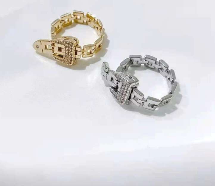 Korean Geometric Zircon Belt Buckle Ring Rings Gifting by Julia M