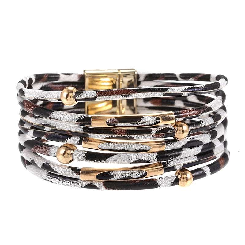 Leopard Leather Wrap Bracelet Bracelets Gifting By Julia M BJ0019-white