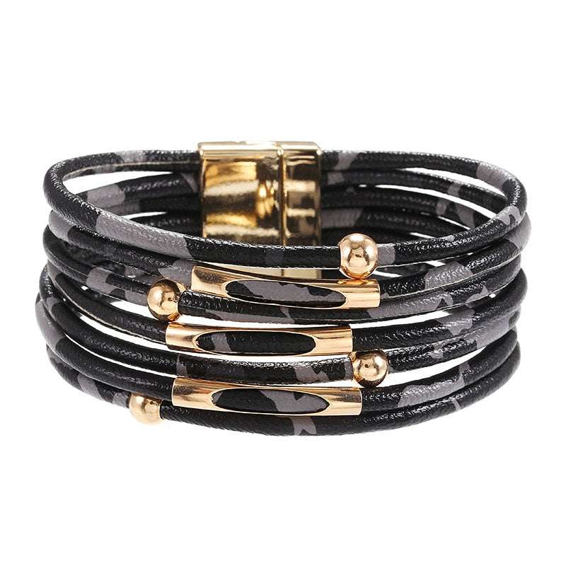 Leopard Leather Wrap Bracelet Bracelets Gifting By Julia M BJ0019-black