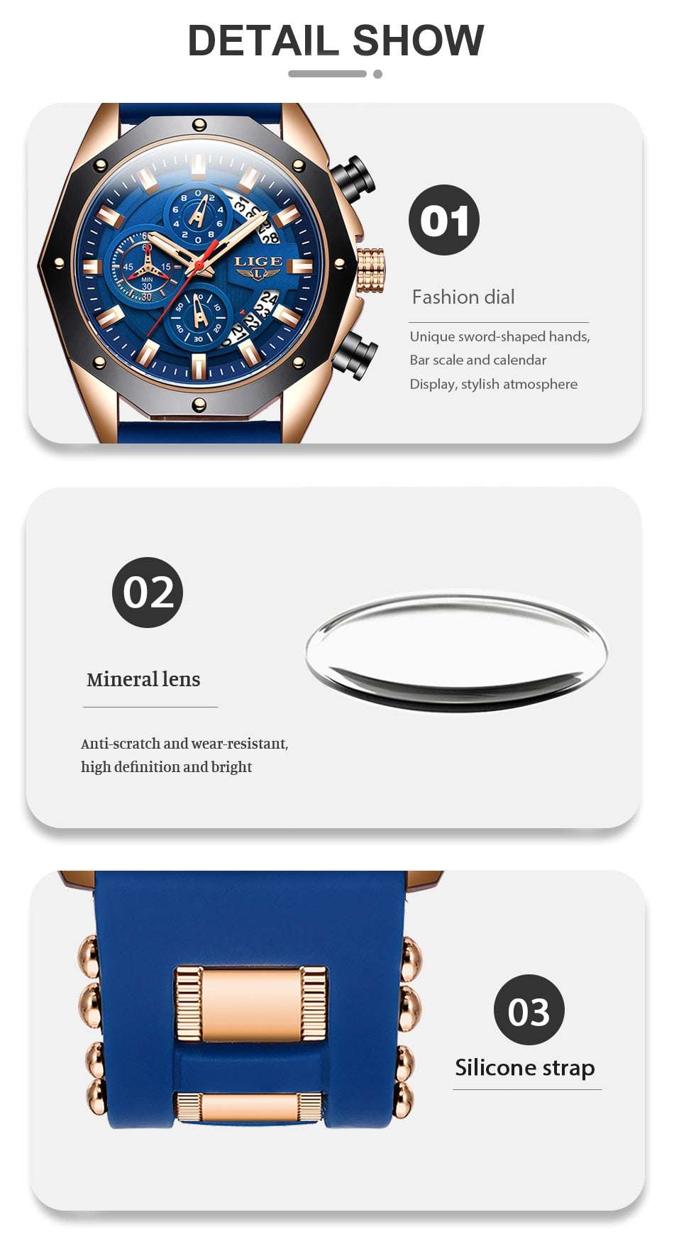 LIGE Chronograph Casual Wrist Watch Watches gifting by julia m