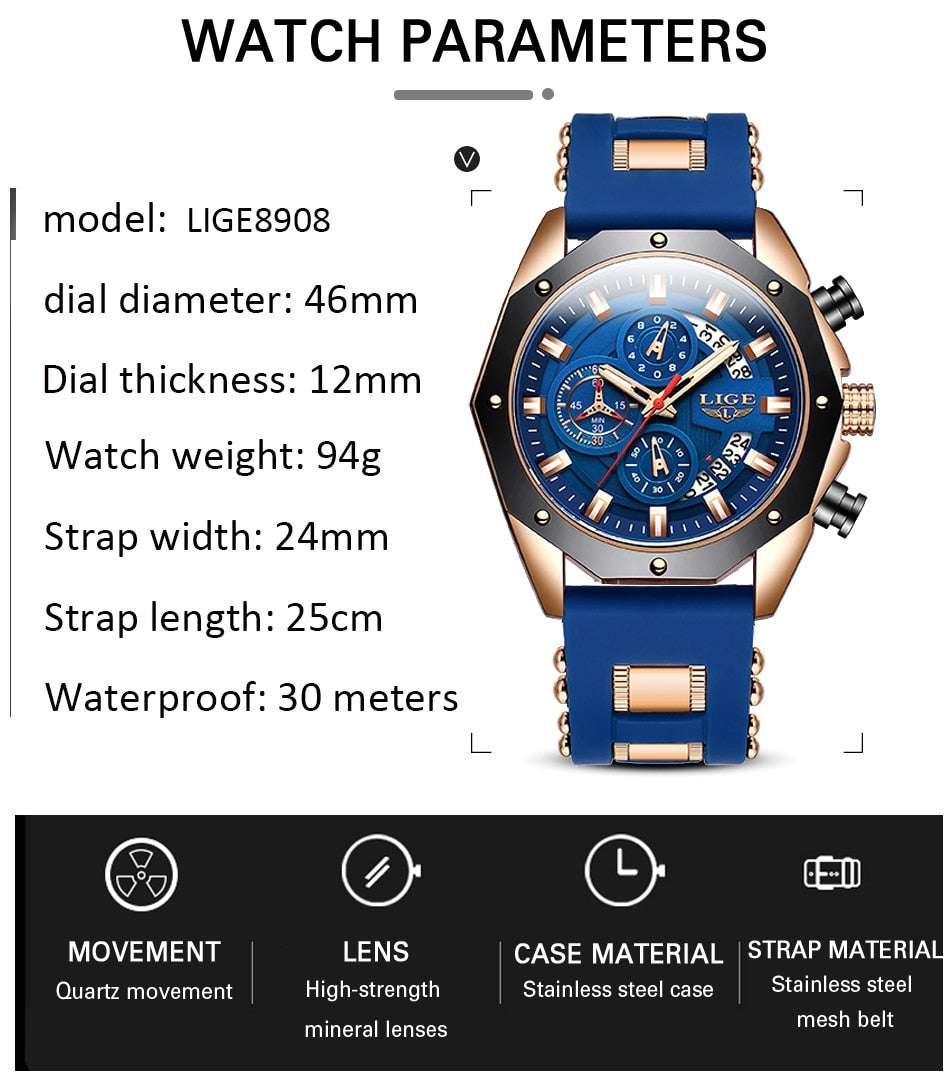 LIGE Chronograph Casual Wrist Watch Watches gifting by julia m