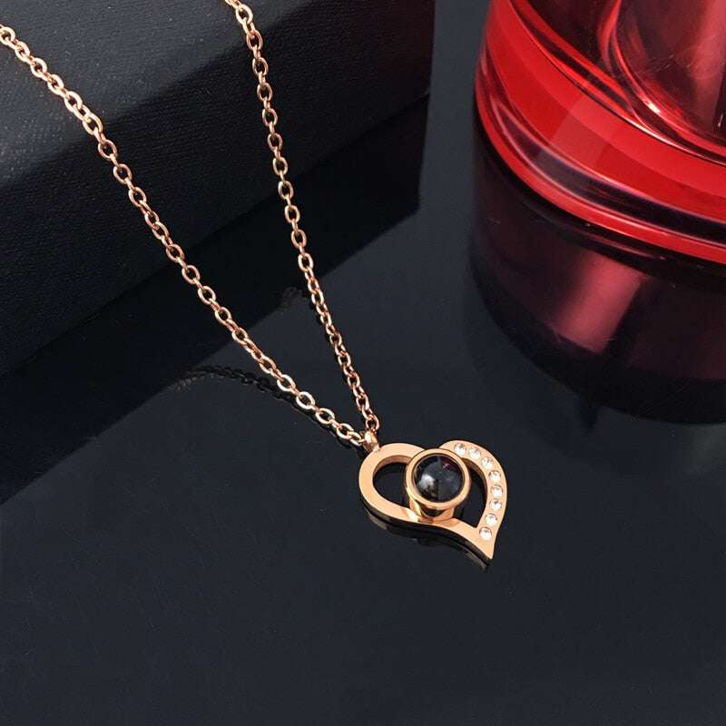 Love Heart Projection Necklace 100 Languages I Love You Pendant With Rose Gift Box Necklaces Gifting By Julia M