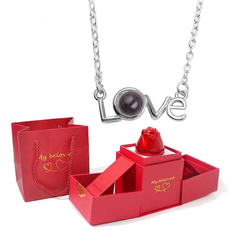 Love Heart Projection Necklace 100 Languages I Love You Pendant With Rose Gift Box Necklaces Gifting By Julia M silver-05