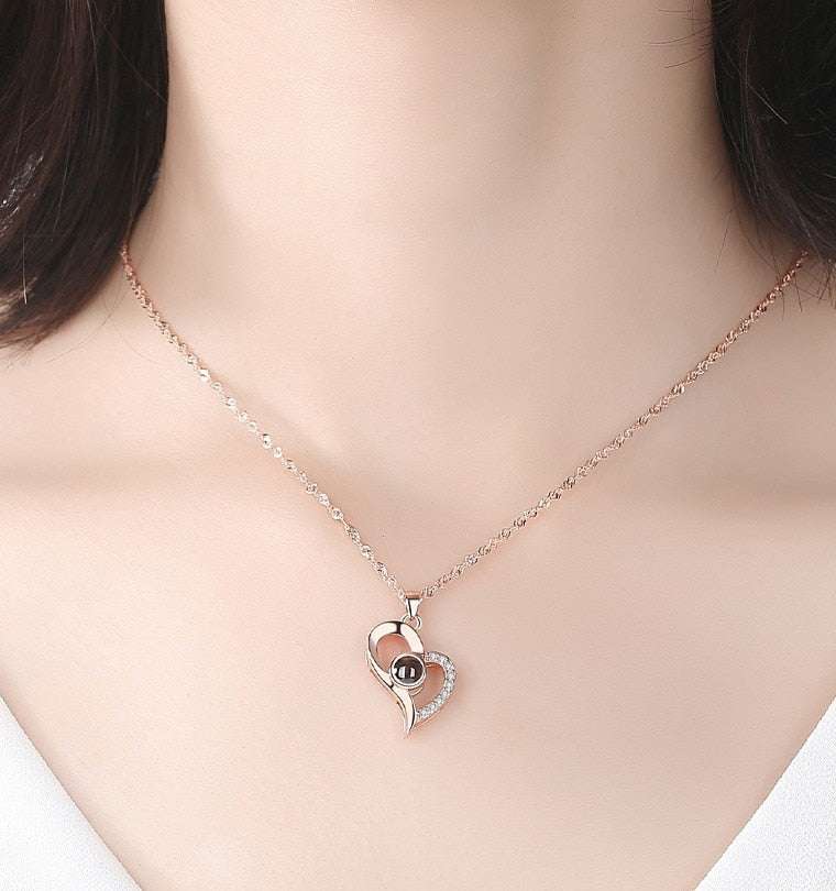 Love Heart Projection Necklace 100 Languages I Love You Pendant With Rose Gift Box Necklaces Gifting By Julia M