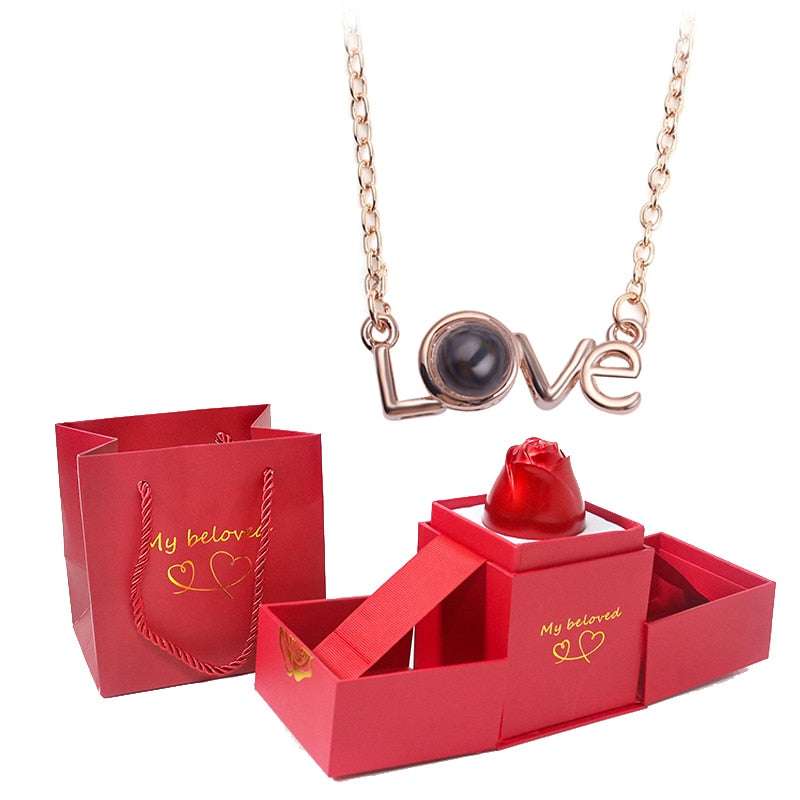 Love Heart Projection Necklace 100 Languages I Love You Pendant With Rose Gift Box Necklaces Gifting By Julia M gold-05