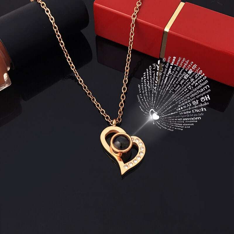 Love Heart Projection Necklace 100 Languages I Love You Pendant With Rose Gift Box Necklaces Gifting By Julia M