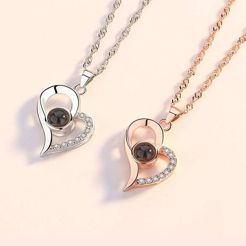 Love Heart Projection Necklace 100 Languages I Love You Pendant With Rose Gift Box Necklaces Gifting By Julia M