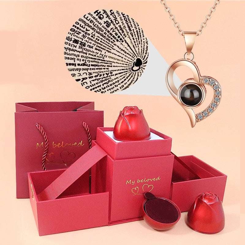 Love Heart Projection Necklace 100 Languages I Love You Pendant With Rose Gift Box Necklaces Gifting By Julia M