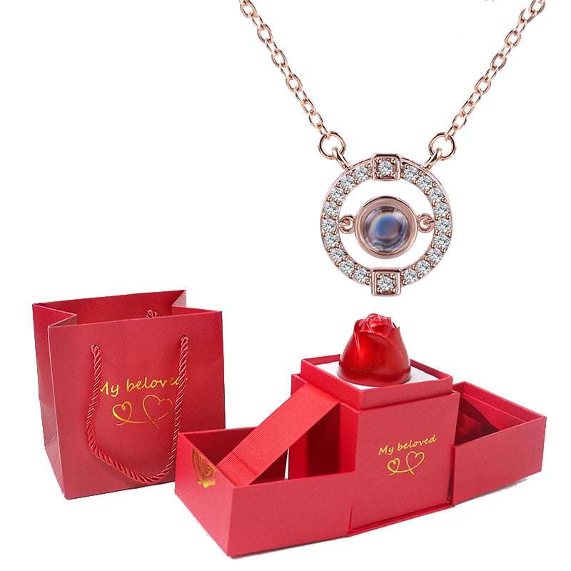 Love Heart Projection Necklace 100 Languages I Love You Pendant With Rose Gift Box Necklaces Gifting By Julia M gold-07