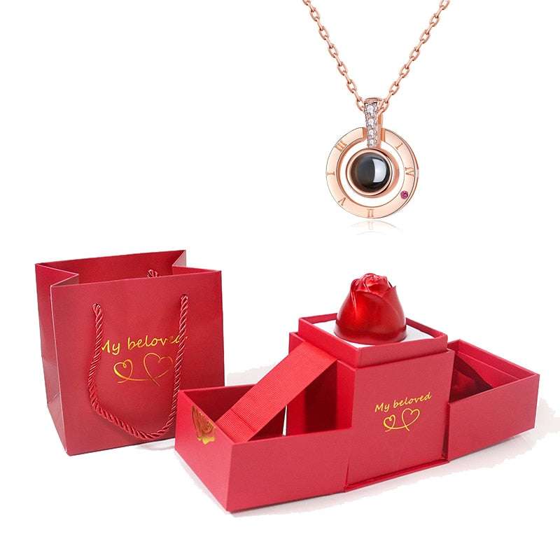 Love Heart Projection Necklace 100 Languages I Love You Pendant With Rose Gift Box Necklaces Gifting By Julia M gold-02