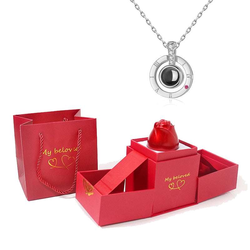 Love Heart Projection Necklace 100 Languages I Love You Pendant With Rose Gift Box Necklaces Gifting By Julia M silver-02