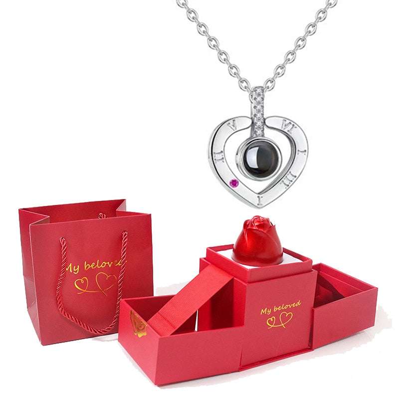 Love Heart Projection Necklace 100 Languages I Love You Pendant With Rose Gift Box Necklaces Gifting By Julia M silver-03