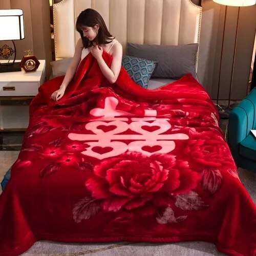Luxurious Double Layer Thicken Fleece Leopard Print Blankets Gifting By Julia M RED DOUBLE HAPPINESS 180X220CM 3kg