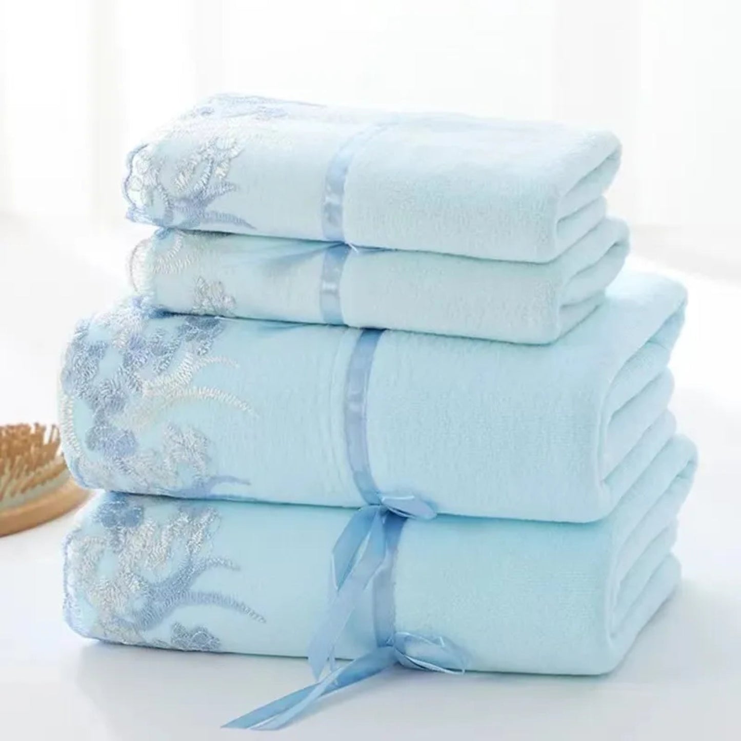 Luxury Lace Embroidered Microfiber Towel Set: Ultimate Bathroom Elegance microfiber towel set Gifting By Julia M