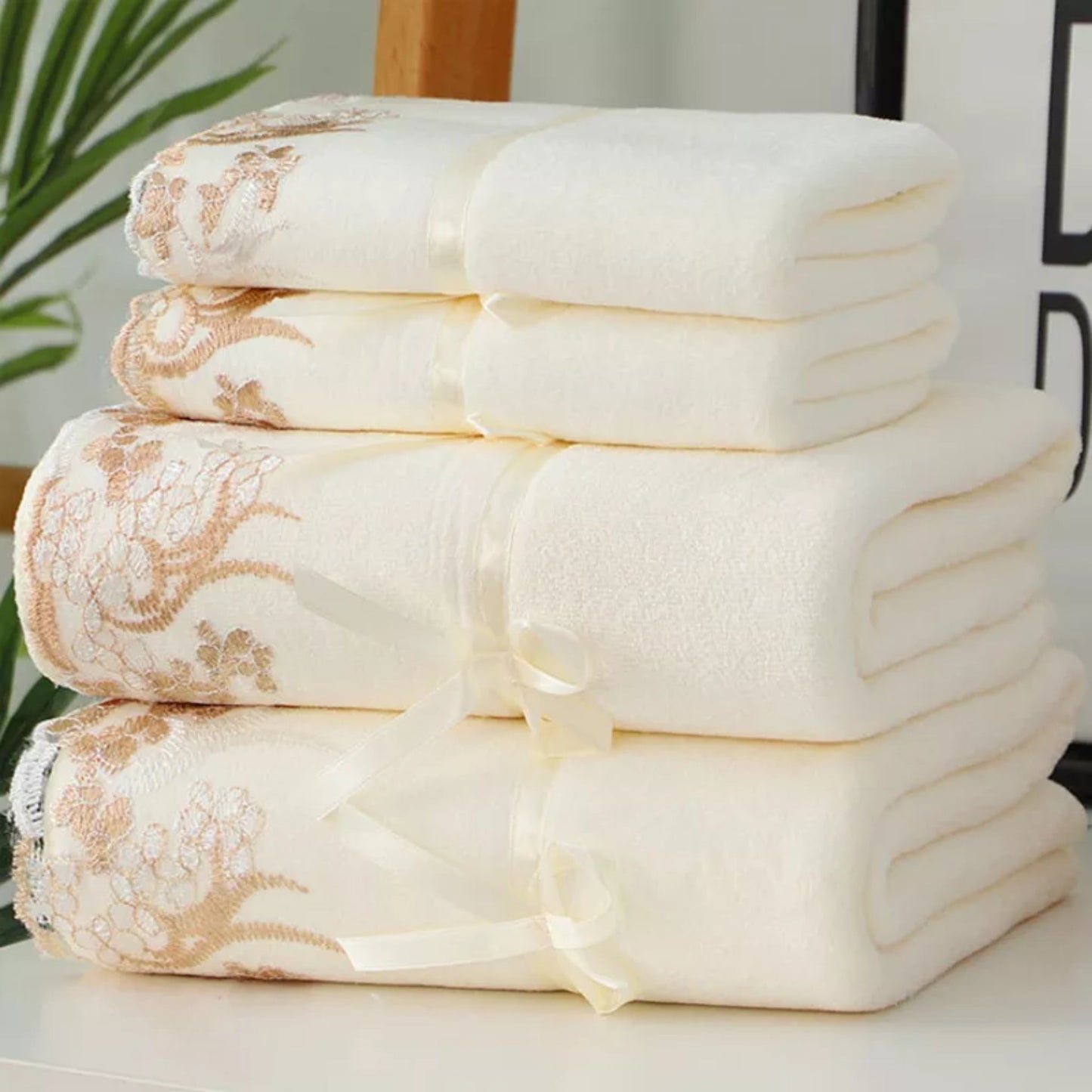 Luxury Lace Embroidered Microfiber Towel Set: Ultimate Bathroom Elegance microfiber towel set Gifting By Julia M
