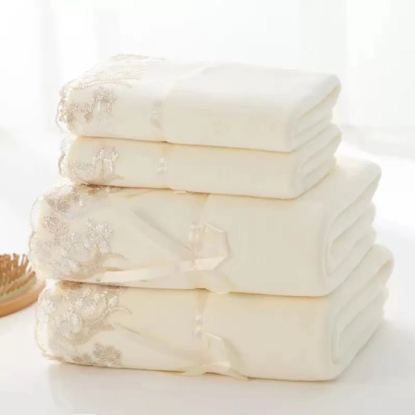Luxury Lace Embroidered Microfiber Towel Set: Ultimate Bathroom Elegance microfiber towel set Gifting By Julia M