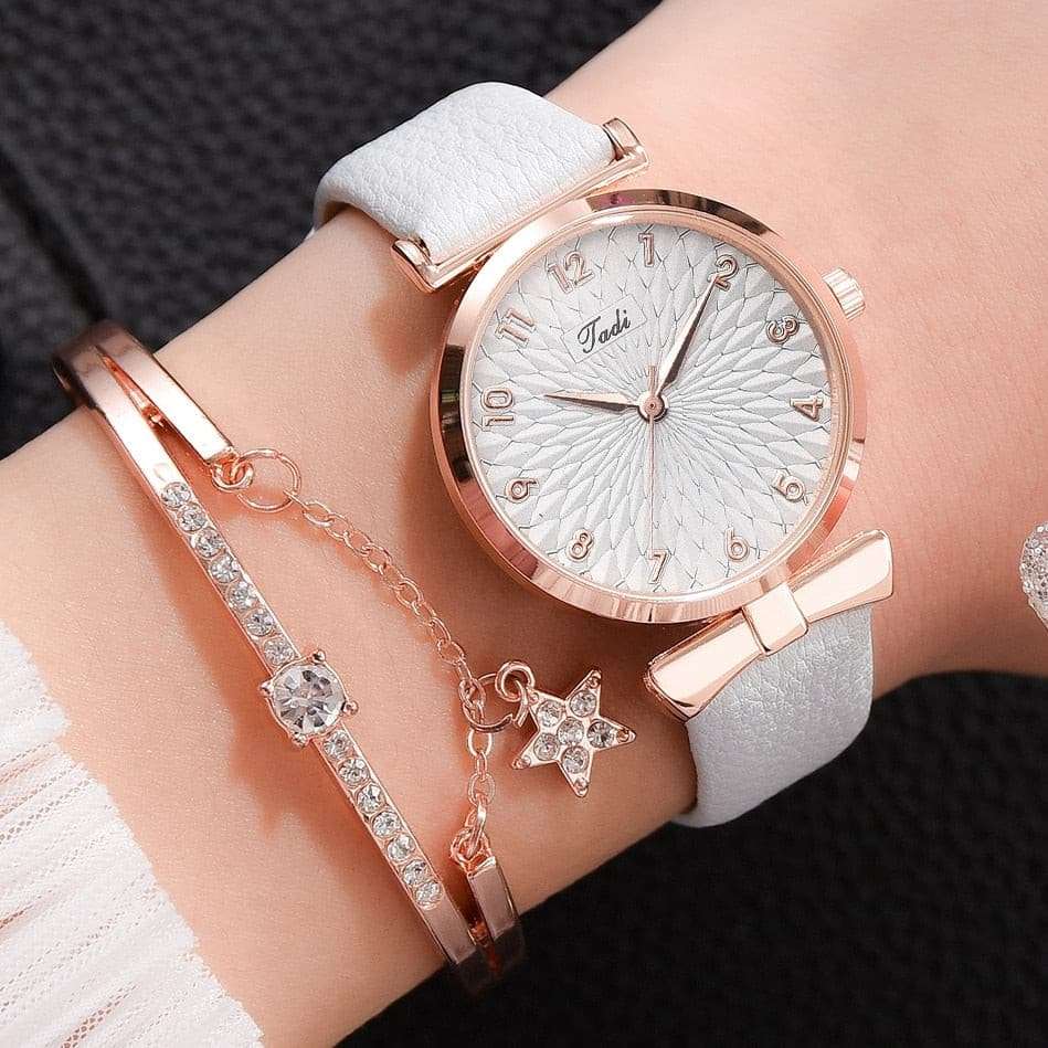 Luxury Magnetic Pink Dial Bracelet Quartz Watch watch & bracelet set gifting by julia m Leather Sky Set