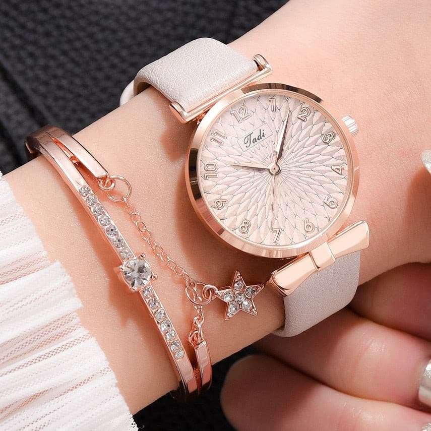 Luxury Magnetic Pink Dial Bracelet Quartz Watch watch & bracelet set gifting by julia m Leather Grey Set