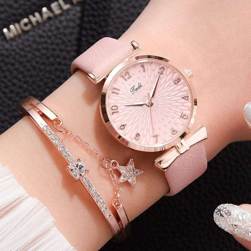Luxury Magnetic Pink Dial Bracelet Quartz Watch watch & bracelet set gifting by julia m