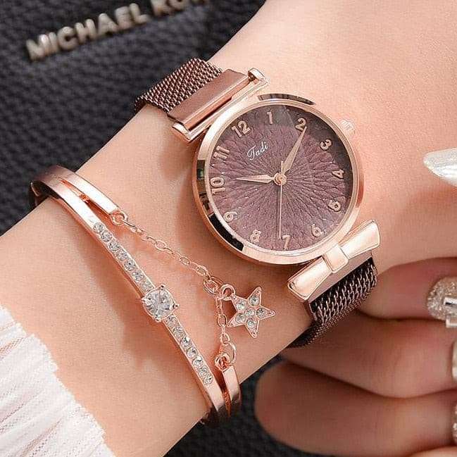 Luxury Magnetic Pink Dial Bracelet Quartz Watch watch & bracelet set gifting by julia m Magnet Coffe Set