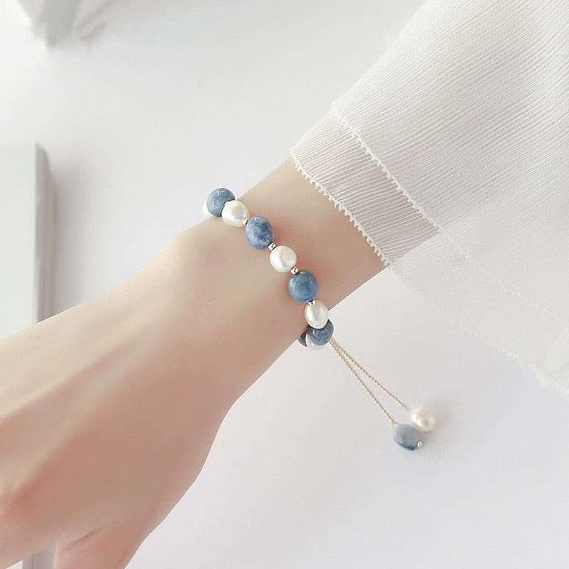 Natural Freshwater Pearl Bracelet With Irregular Blue Crystal Bracelets Gifting By Julia M