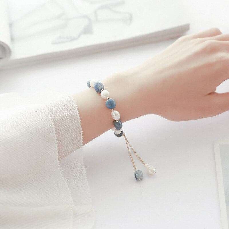 Natural Freshwater Pearl Bracelet With Irregular Blue Crystal Bracelets Gifting By Julia M
