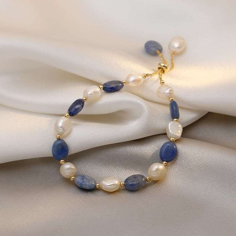 Natural Freshwater Pearl Bracelet With Irregular Blue Crystal Bracelets Gifting By Julia M