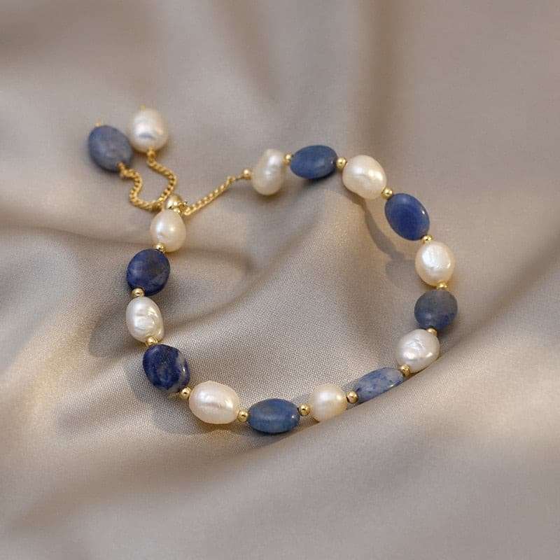 Natural Freshwater Pearl Bracelet With Irregular Blue Crystal Bracelets Gifting By Julia M