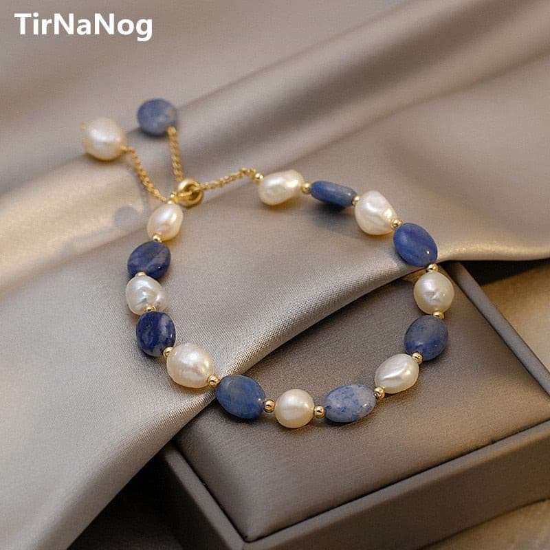 Natural Freshwater Pearl Bracelet With Irregular Blue Crystal Bracelets Gifting By Julia M