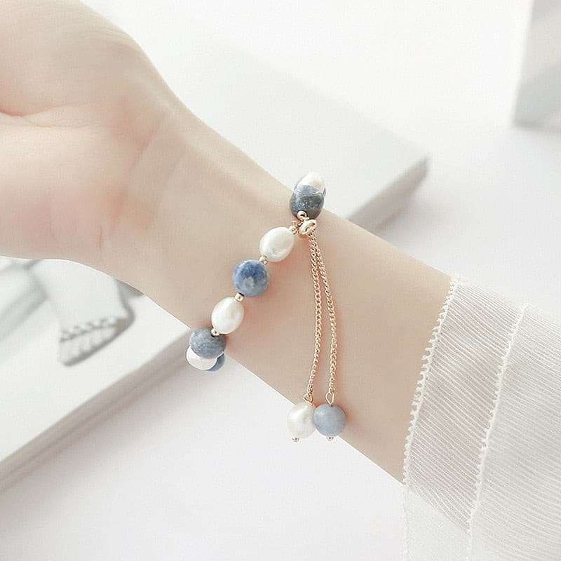 Natural Freshwater Pearl Bracelet With Irregular Blue Crystal Bracelets Gifting By Julia M